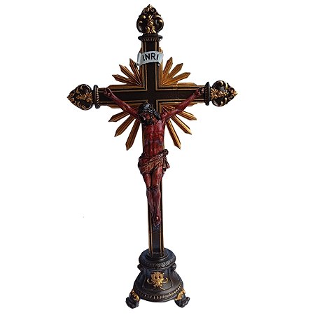 Crucifixo Mesa com Pintura Realista em Resina