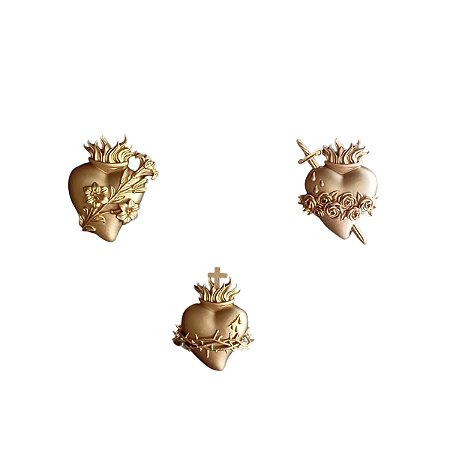 Sagrados Corações em Resina Ouro Palido