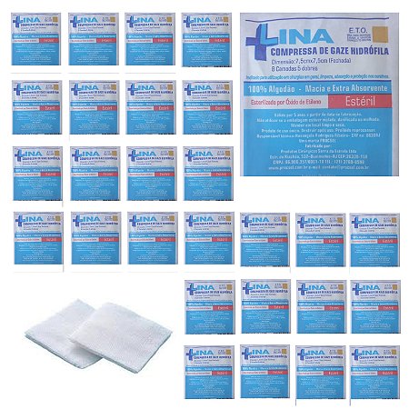20 Pacotes Gaze Esteril 7,5cm x 7,5cm - Lina