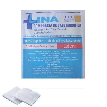 Gaze Esterilizada 13 Fios 7,5cm x 7,5cm - Lina