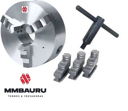 Placa de 8 polegadas de 3 castanhas fixas interna + externa. NACIONAL