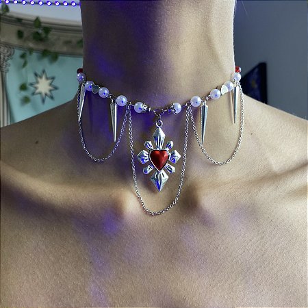 Gargantilha Spikes Branca pérolas