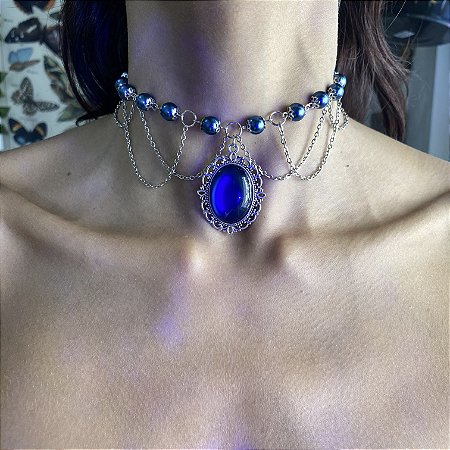 Colar gótico Relicário azul