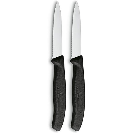 Conjunto De Cozinha 2 Facas Swiss Classic 8cm Lâmina Serrilhada Preta Victorinox