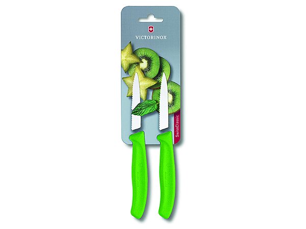 Conjunto De Cozinha 2 Facas Swiss Classic com 8 cm Lâmina Serrilhada Verde Victorinox