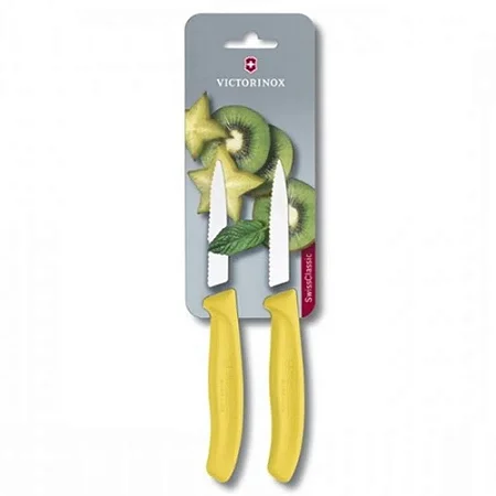 Conjunto De Cozinha 2 Facas Swiss Classic 8cm Lâmina Serrilhada Amarela Victorinox