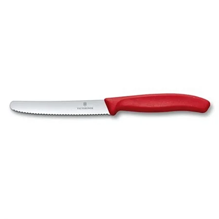 Faca De Cozinha Swiss Classic 10cm Lâmina Serrilhada Ponta Arredondada Vermelha Victorinox