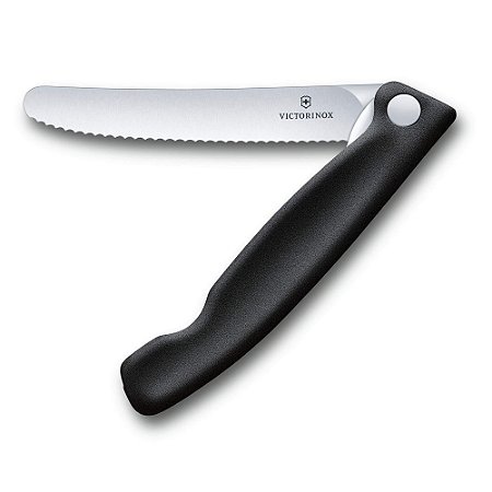 Faca Swiss Classic Dobravel 11 Cm Lâmina Serrilhada Preta Victorinox