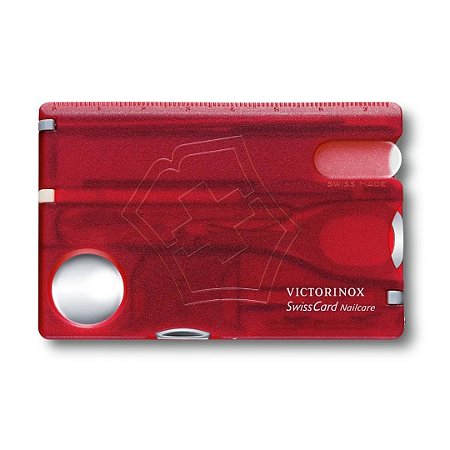 Cartão Canivete SwissCard 13 Funções Vermelho Translúcido Victorinox