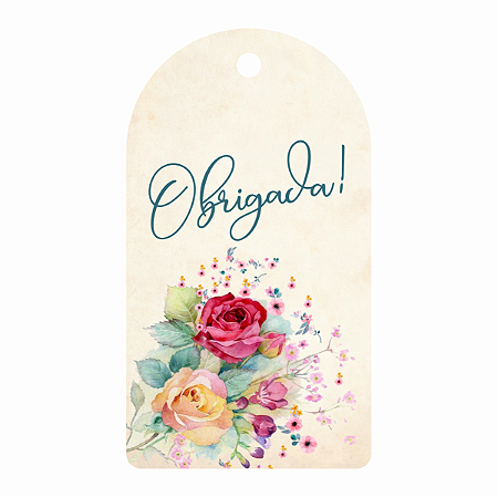 Tag Obrigada Etiqueta Decorativa pra Presente Floral 50u