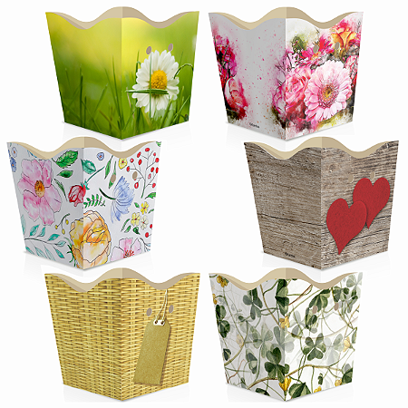 Kit Cachepot de Papel Pote 6 PP 7x7x5,5cm Tema Floral 6un