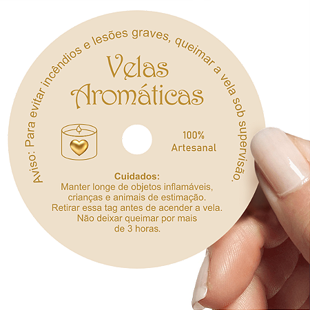 50 Tag Vela Aromática Artesanal Etiqueta Aviso Segurança 6cm