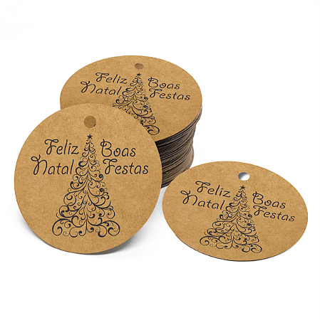 100 Tags Feliz Natal Árvore Boas Festas Kraft Redonda De 6cm
