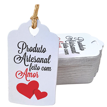 Tag Produto Artesanal Branco Feito Com Amor Com 100 Unidades