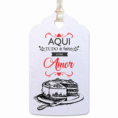Tag Aqui Tudo É Feito Com Amor Decorativa Bolo 4x7cm 100un
