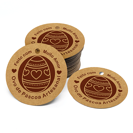 100 Tags para Ovo de Páscoa Artesanal Kraft 60cm com furo