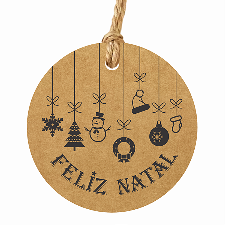 50 Tags Feliz Natal Enfeites Kraft Redonda 6cm Com Furo