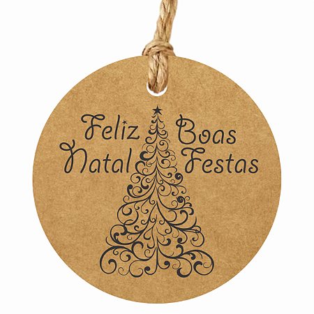 50 Tags Árvore de Natal Boas Festas Etiqueta Kraft Redonda com 6cm