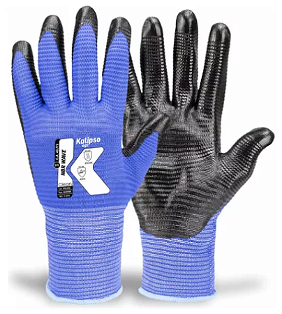 Luva Mão Nitrilica Azul/Preto NBR wave Tam 9-G Par 1 Kalipso