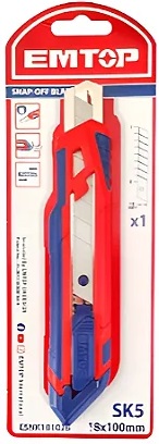 Estilete Emborrachado Retratil Emtop SK5 - 18MM Verm/Azul