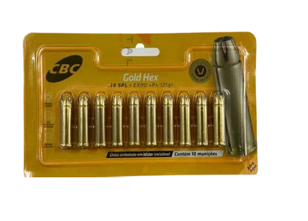 MUNIÇÃO CBC .38SPL +P+ EXPO 125GR GOLD HEX