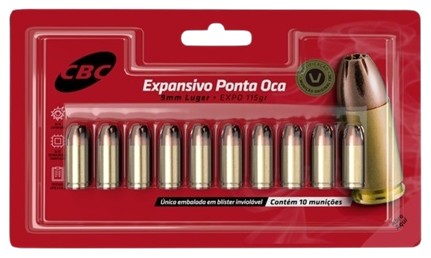 MUNIÇÃO CBC 9MMLUGER EXPO 115GR BLIS C