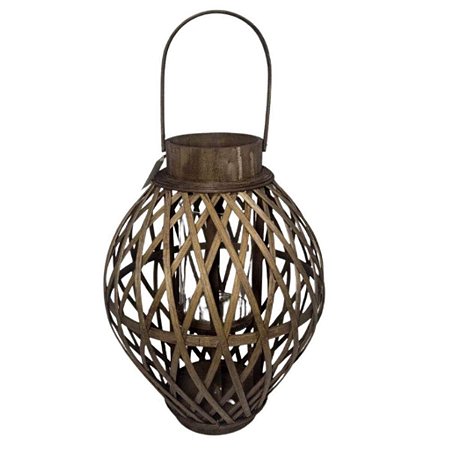 Lanterna Luminária Porta Lâmpada Vela Boho Rattan 37x28cm Marrom com Alça