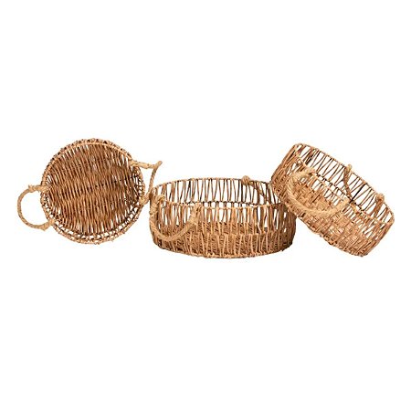 Kit 3 Cestos Decorativos em Fibra Sintética com Alça Corda 25x10cm/30x11cm/36x13cm