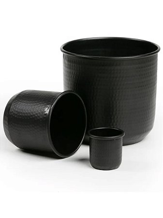 Jogo com 3 Cachepô Metal Preto