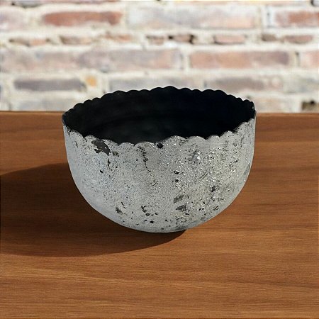 Cachepo Metal Indiano Textura Prata 5x8cm