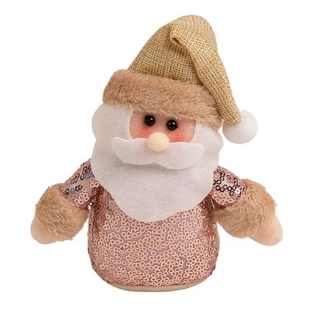Boneco Papai Noel Paetê Dourado Enfeite Natalino 14cm