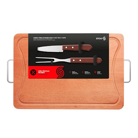 Kit Churrasco Stolf com 3 Peças Faca Garfo Tábua 44X30cm