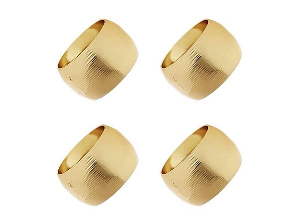 Porta Guardanapo Metal Anéis Trabalhado Dourado Kit 4 Pçs