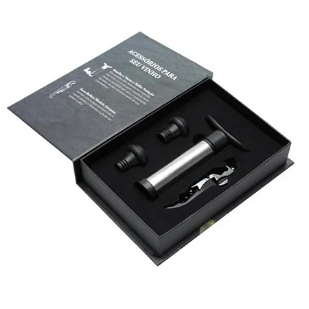 Conjunto c/ 4 Pçs em Aço Inox para Vinho na Caixa