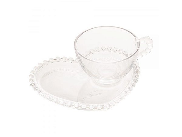 Xícara Chá Cristal com Prato Coração Pearl 180ml