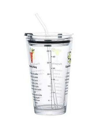 Kit Coqueteleira Vidro com Canudo 455ml
