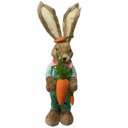 COELHO DE PALHA EM PE C/ JARDINEIRA VERDE 80CM