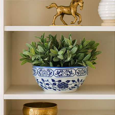 Cachepot Decorativo Cerâmica com Estampa Azul 21x9cm