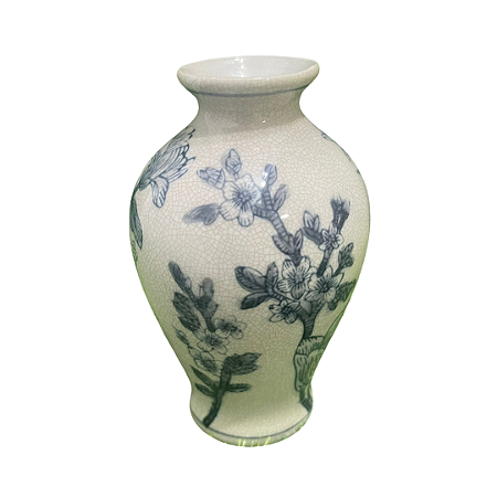 VASO CERAMICA FLORAL BRANCO 4.5X15CM
