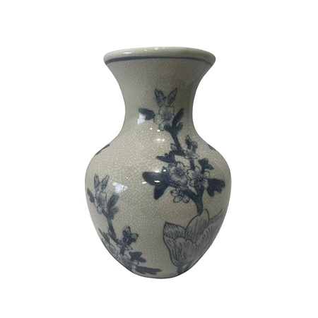 VASO CERAMICA FLORAL BRANCO 7X15CM