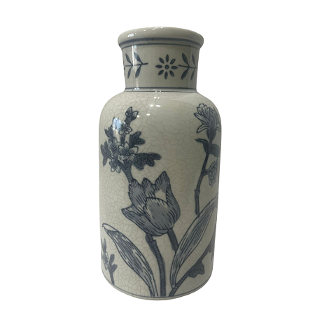 VASO CERAMICA FLORAL BRANCO 7X21CM
