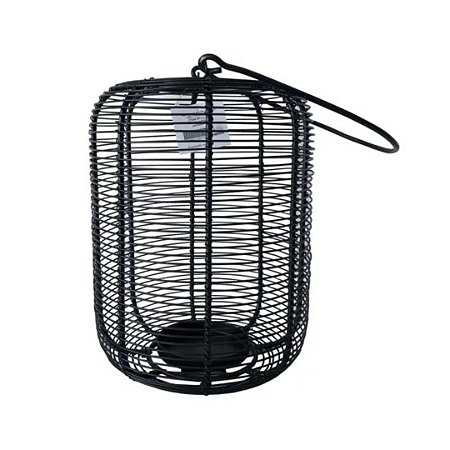 Lanterna Colmeia Preta Metal com Suporte para Vela 22x47cm