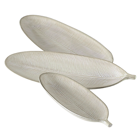 KIT C/3 BANDEJAS DECORATIVAS FOLHA BRANCO EM MDF