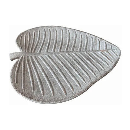 CENTRO DE MESA FOLHA BRANCO ENVELHECIDO EM MDF 30X27CM