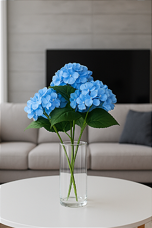 BUQUÊ DE HORTÊNCIA TOQUE REAL AZUL X5 43CM