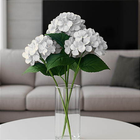 BUQUÊ DE HORTÊNCIA TOQUE REAL BRANCA X5 43CM