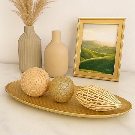 CENTRO DE MESA DOURADO EM MDF 60X17,5CM