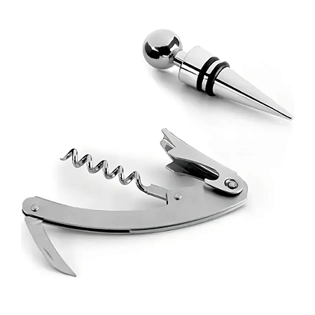 CONJUNTO DE SACA ROLHAS EM INOX E TAMPA P/ VINHO WOLFF