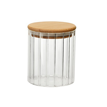 POTE DE VIDRO BOROSSILICATO TAMPA BAMBU CANELADO 300ML