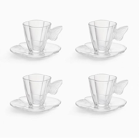 CONJUNTO C/4 XÍCARAS DE CAFÉ VIDRO C/ PIRES BUTTERFLY 80ML
